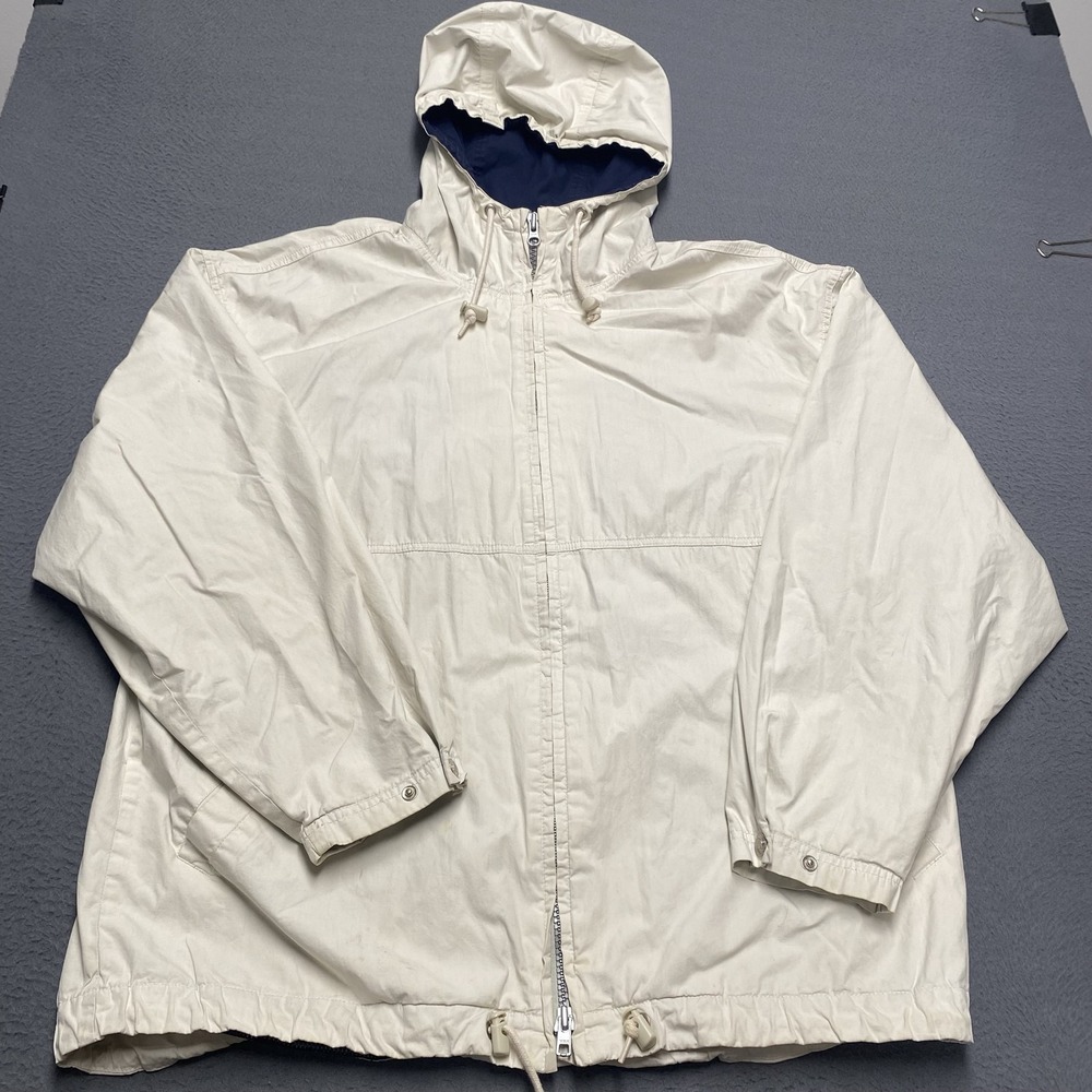Gap Jacket Mens Medium White Hooded Canvas Full Zip Mesh Lined Windbreaker